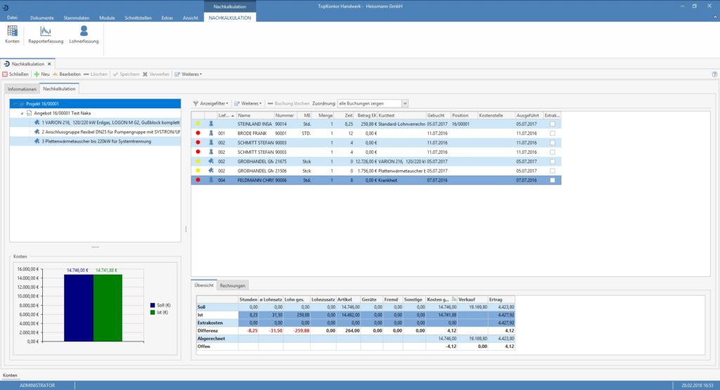 Screenshot von Topkontor-Handwerk Software Nachkalkulation